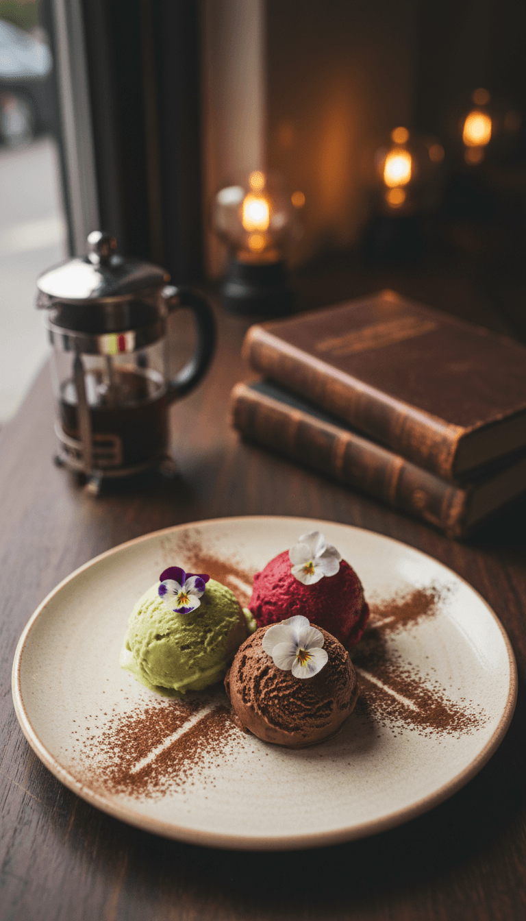 Artfully plated gelato and dessert presentation