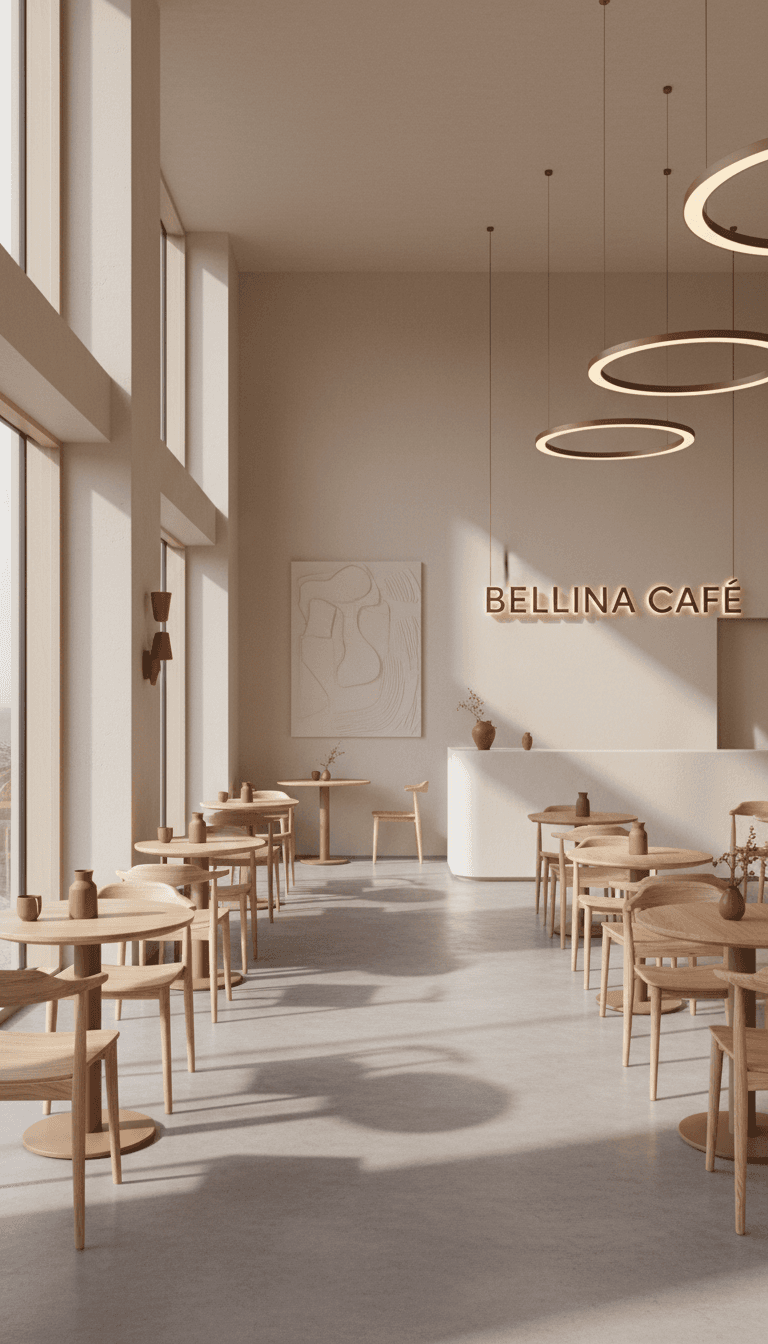 Modern minimalist interior of Bellina Cafe with elegant seating